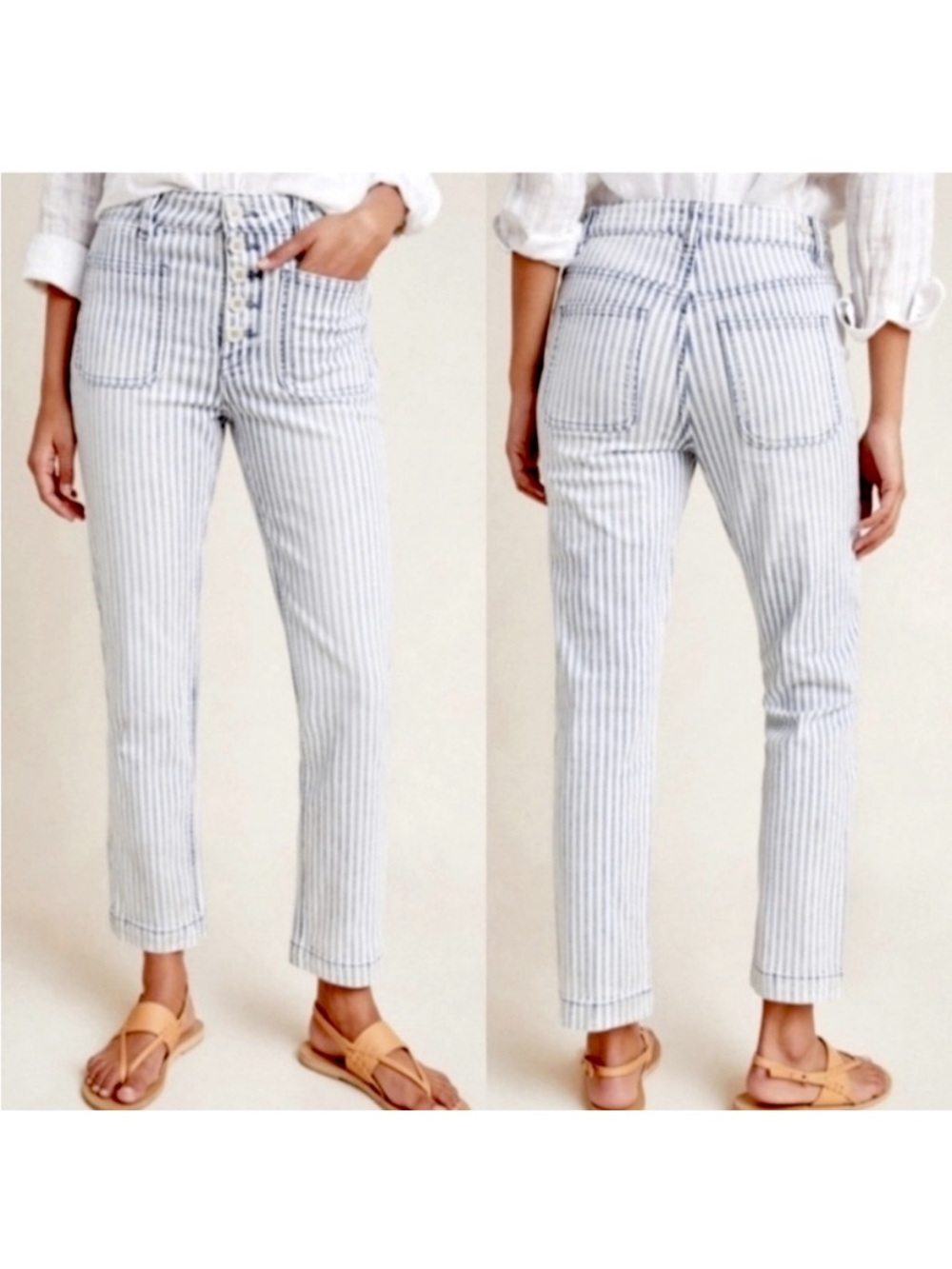 Pilcro and the letter press Railroad striped crop jeans
